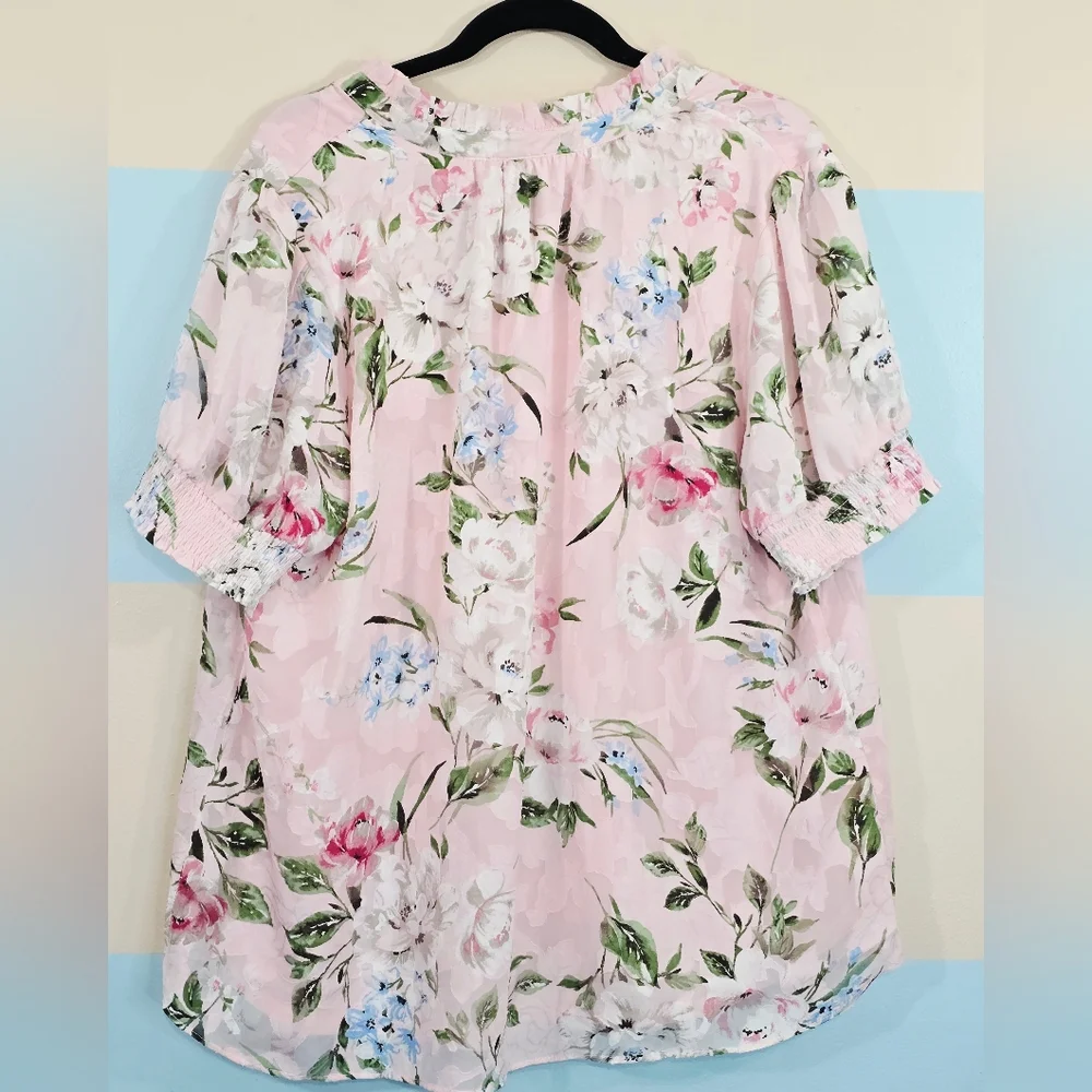 Tamara H Plus Size Floral Pink Blouse for Women - Picture 4 of 6